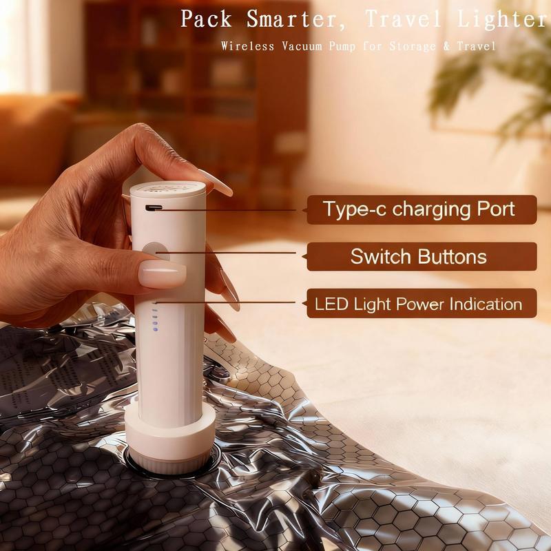 Leak-Proof Air-Tight Seal, Travel Vacuum Compression Bag Set with Rechargeable Pump, 15/9 Pack, 3 Sizes,No Air Re-Inflation, 140L/Min Strong Suction, Waterproof Reusable, Perfect for Travel Luggage