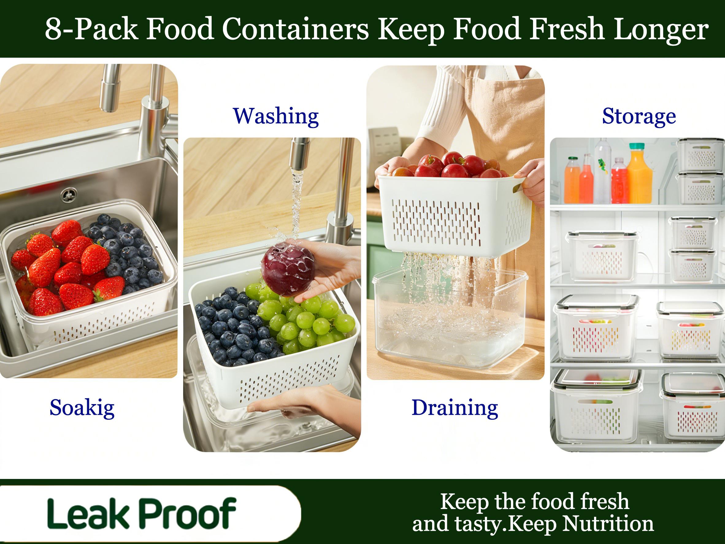 16 pcs Fruit Storage Containers (8 Colanders & 8 Storage box) for Fridge with Removable Colander, Airtight Food Storage Container Organiser Set Utensils with Lids Kitchen Stackable 16 pcs Fruit Storage Containers (8 Colanders & 8 Storage box) for Fridge with Removable Colander, Airtight Food Storage Container Organiser Set Utensils with Lids Kitchen Stackable