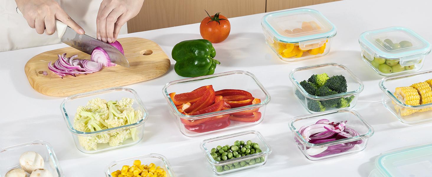 DWTS DANWEITESI Glass Food Storage Containers with Lids, Freezer, Microwave Safe Set of 8 Reusable Glass Oven Safe Container for Meal Prep - Airtight
