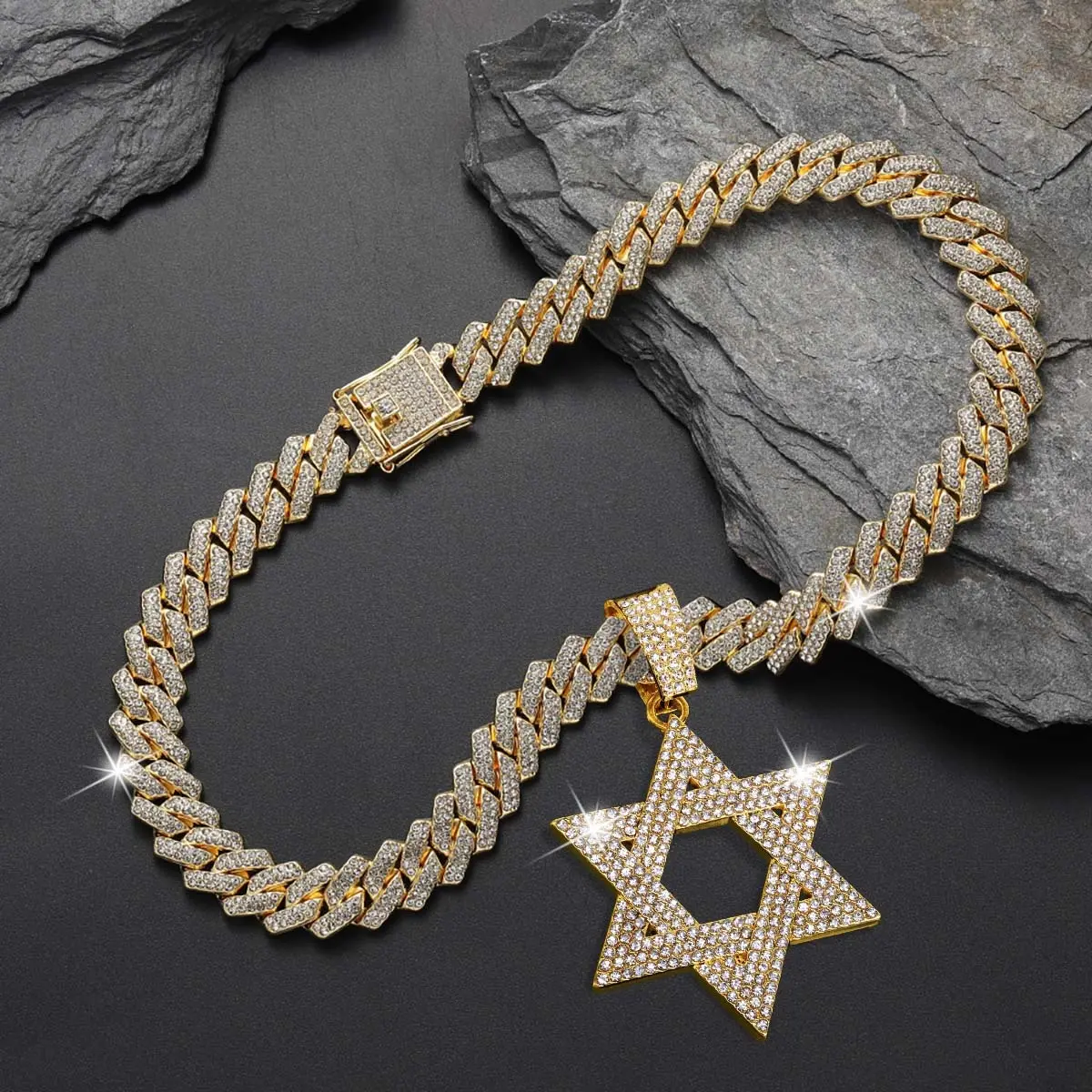6-Pointed Star Cubic Zirconia Necklace, Unisex Hip Hop Pendant Chain, Fashion Casual Daily Accessory, Birthday Anniversary Gift for Men/Women, Ideal for Fashion Photos
