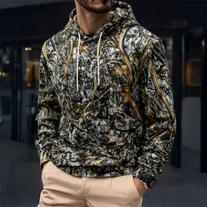 The tough and stylish men's camouflage hooded sweatshirt features a classic jungle pattern and a conventional silhouette, designed specifically for energetic outdoor and urban living