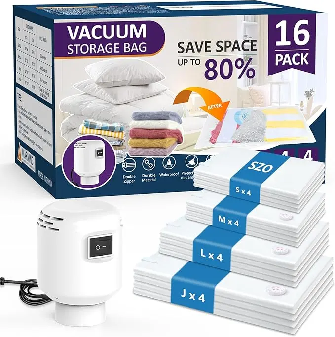 15 Pack Vacuum Storage Bags for Clothes Travel with Rechargeable Pump, Compression Space Saver Bags for Packing Luggage Closet and Seasonal Storage Organization Pockets Resealable Zipper Pouches summerwins