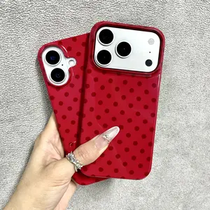 Stylish new phone case for iPhone 17, 16, 15, 14, 13, and Pro Max series. Features a red polka dot design with drop and shock resistance—the perfect gift choice. 16 Plus case/15 Plus case