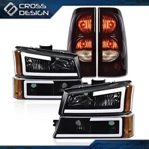 CROSSDESIGN LED DRL Headlight & Tail Light Black Fit For 03-07 Chevy Silverado