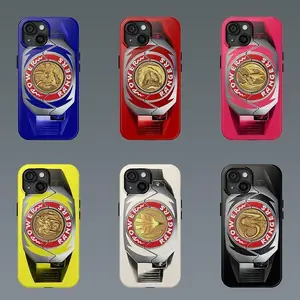 Power Rangers Retro Colorful Power Morpher Phone Case with Iconic All Rangers Dino Coin Design for iPhone 16 Pro Max 15 Plus 14 Pro 13 12 11 XS Max etc Shockproof Superhero Anime Protection Durable Polycarbonate TPU