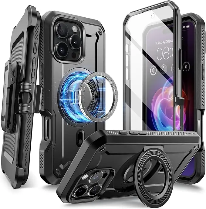 SUPCASE Rugged Cellphone Casing for iPhone 16/15/14 Pro/Pro Max – MagSafe-Compatible, Military-Grade, with Kickstand & Belt Clip, Shockproof, Slim Heavy-Duty Smartphone Accessories for Handheld Devices, Wireless Charging Support,back to school