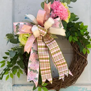 Hydrangea front door wreath attachment spring Easter floral door hanger interchangeable wreath embellishment bow housewarming gift idea