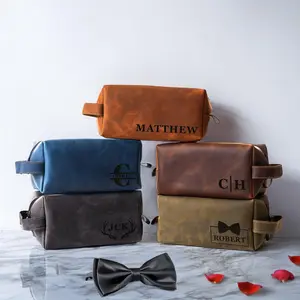 Custom Handmade Leather Toiletry Bag, Personalized Fathers Day Gift, Mens Travel Shaving Dopp Kit, Groomsmen Purse for Her Men Him Husband