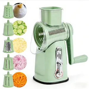 Rotary Food Cheese Grater with 6 Replaceable 18_10 Stainless Steel Blades, Strong Suction Base, Kitchen Utensils, Vegetable Slicer