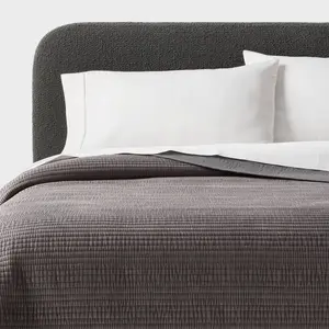 Full/Queen Ruched Velvet Quilt Gray - Threshold