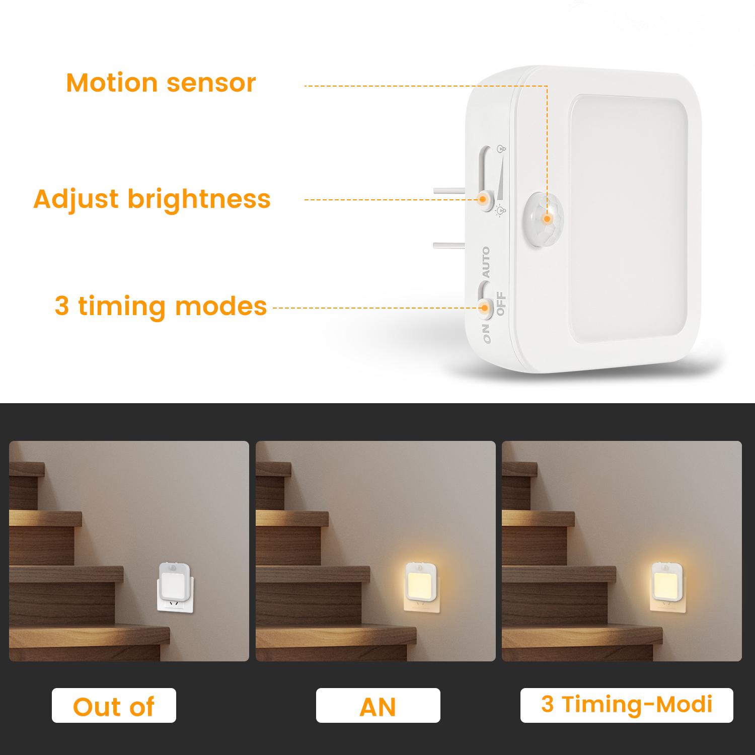 Motion Sensor Night Light Dimmable Plug-in Wall Light 1-Pack Warm White Cozy Ambiance Ideal for Bedrooms Bathrooms