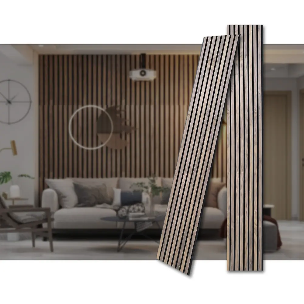 Acoustic Wood Slat Wall Panels, 3D Fluted Noise Reduction Decorative Panels for Interior Design, 94.48x23.62in, 2PCS with Coverage Area (Home Improvement Building Supplies) sohochic