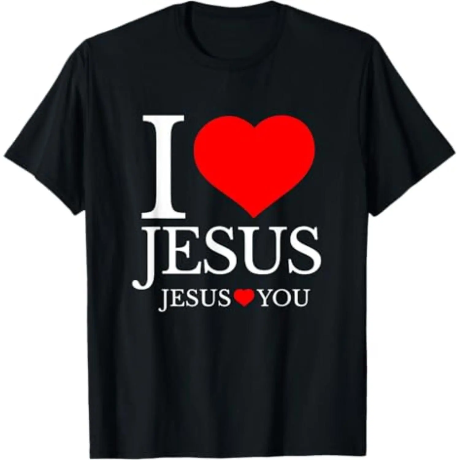 Women's Christian Graphic T-Shirt, Short-Sleeve Round Neck, Casual Streetwear Top with "I LOVE JESUS" "JESUS LOVES YOU" Prints