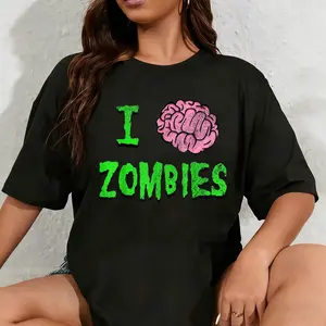 100% Cotton Unisex I Heart Zombies - I Brain Zombies Shirt - Distressed Grunge T-Shirt