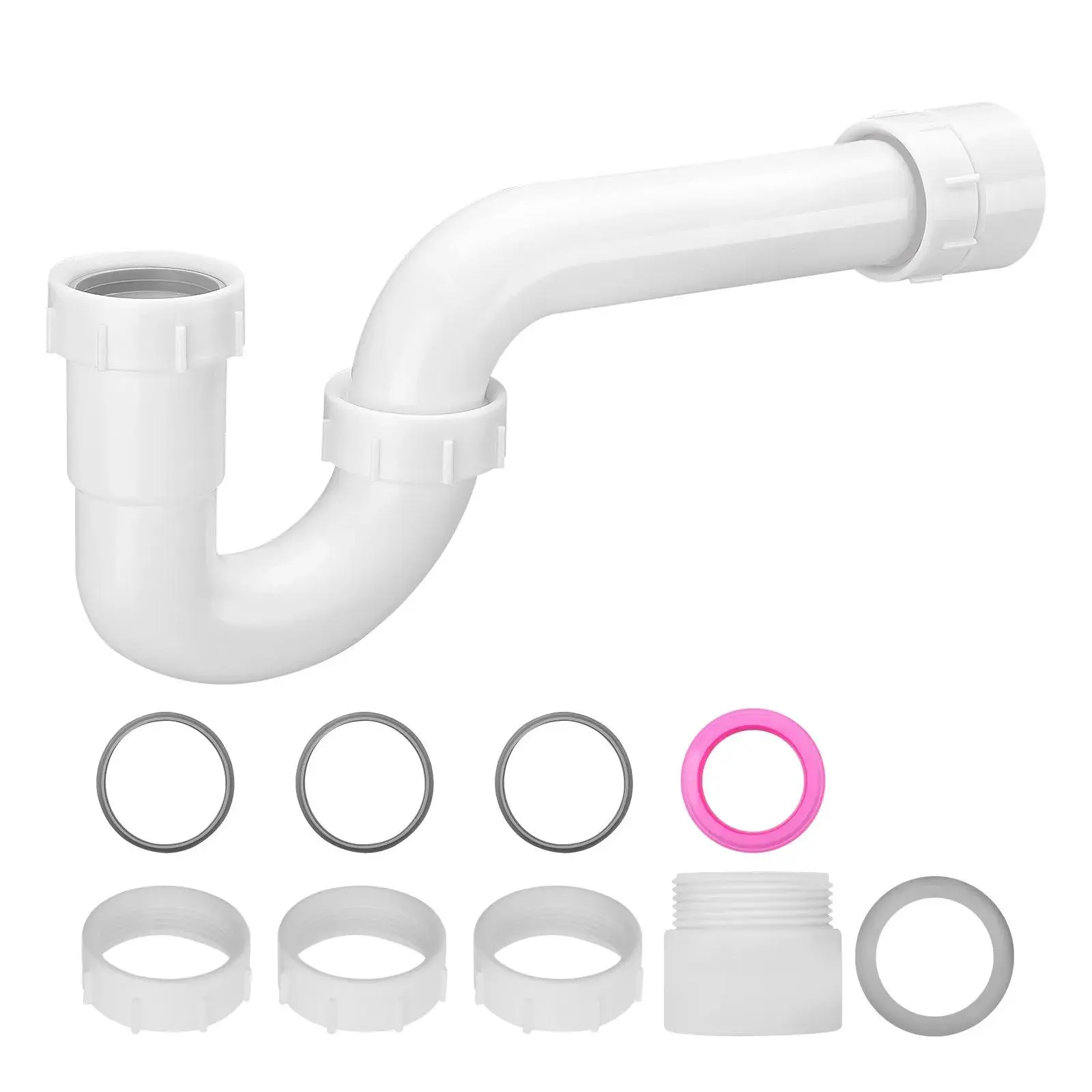 VEVOR 1-1/2 in PP Plastic P-Trap Sink Drain Pipe Kit, with Threaded Adapter, TPU Leak-Resistant Washers, for Home Bathrooms, Kitchens, Bathroom Fixtures, Accessories for Plumbing