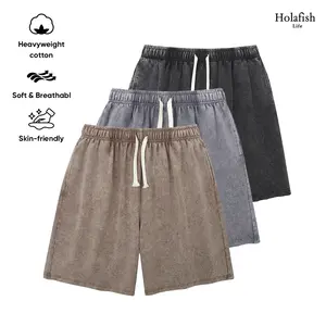 Holafish Womens Shorts Athletic 7" Inseam Vintage Short  Acid Washed Shorts Cotton Heavyweight Elastic Waist Streetwear Sweatpants Unisex Design, Perfect for Men & Women