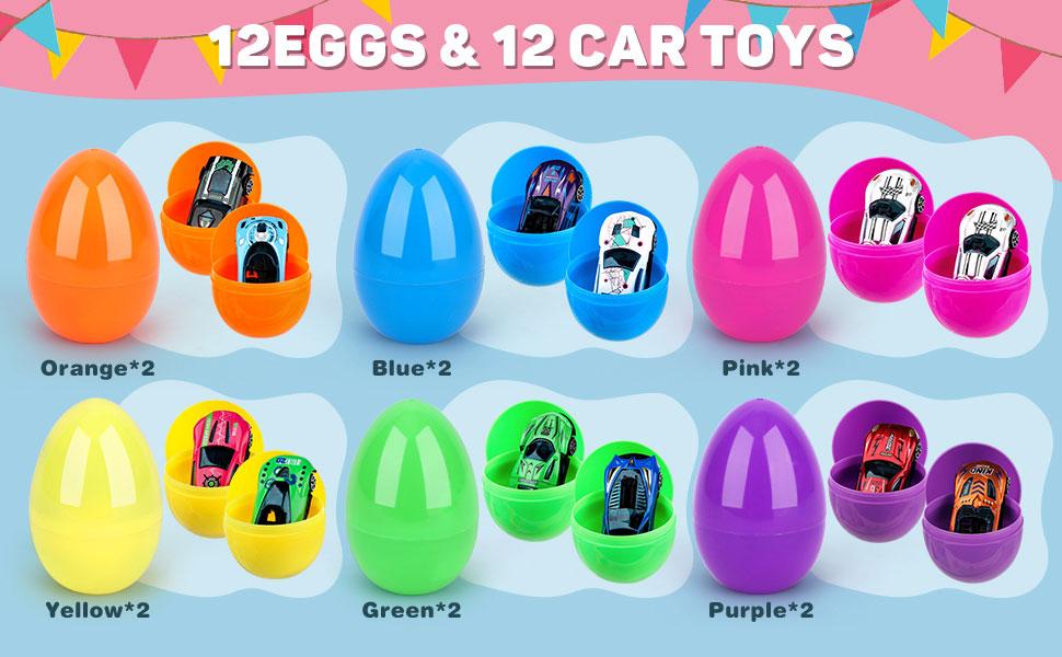 12 Pack Easter Gifts for Kids,Racing Car, Easter Basket Stuffers,Prefilled Easter Eggs,Party Favors for Kids Classroom,Toys for 3+ Years Old Boys & Girls