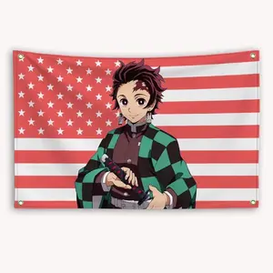 Tanjiro Kamado American Flag Anime Demon Slayer: Kimetsu No Yaiba Banner Outdoor Decor Decoration Garage Flags Tapestry Flag summerwins