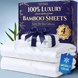 DECOLURE Bamboo Sheets 4pc Set 100% Cooling Viscose Ultra Soft 17 Deep Pocket Double Stitching Must Have for Hot Sleepers OEKO Tex Certified Hypoallergenic