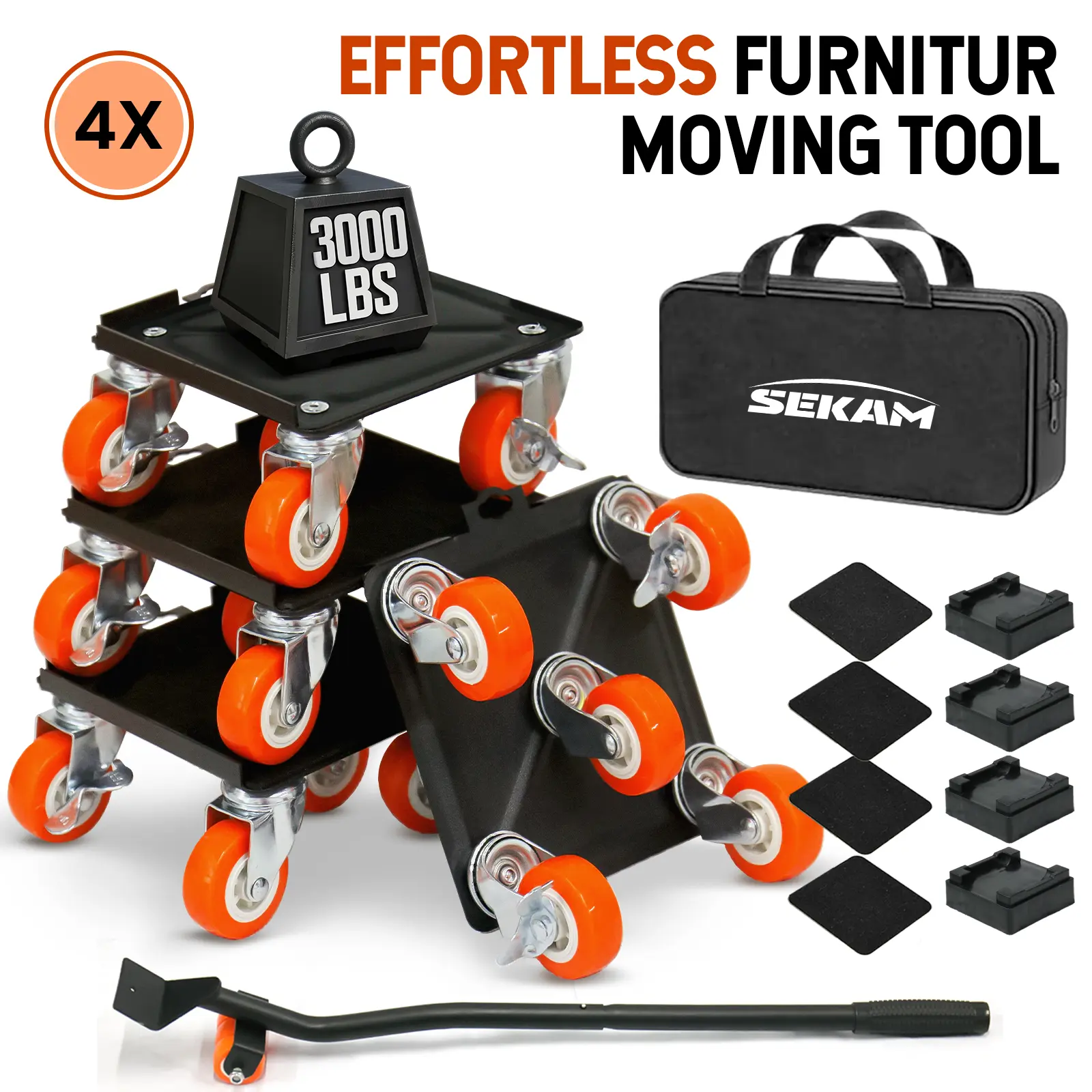 SEKAM Heavy-Duty 5-Wheel Furniture Mover Set with Furniture Moving Casters, 1332lb Capacity, 360° Swivel Wheels for Easy Sofa & Refrigerator Movement on Hard Floors, Wheels Furniture Sets,back to school,back to school haul