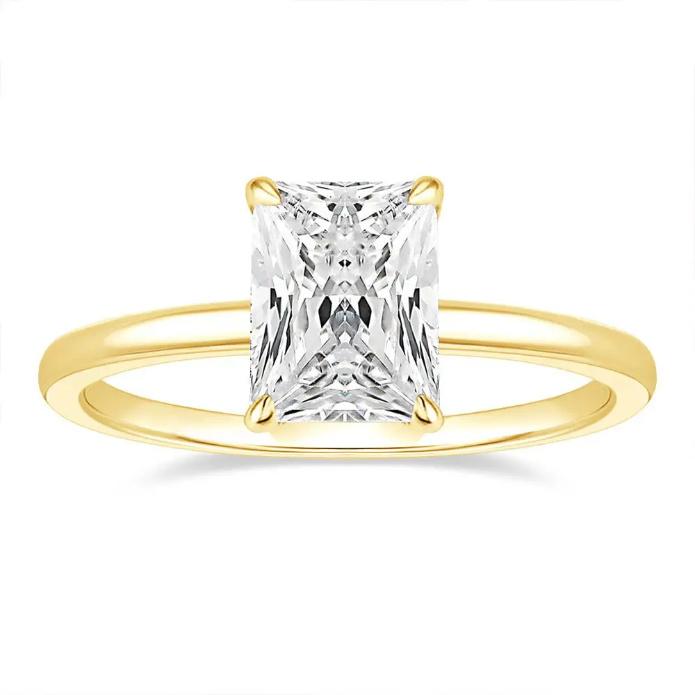 EAMTI 14K Gold Plated Engagement Rings 3CT Radiant Cut Solitaire Cubic Zirconia CZ Wedding Promise Rings for Her Wedding Bands for Women