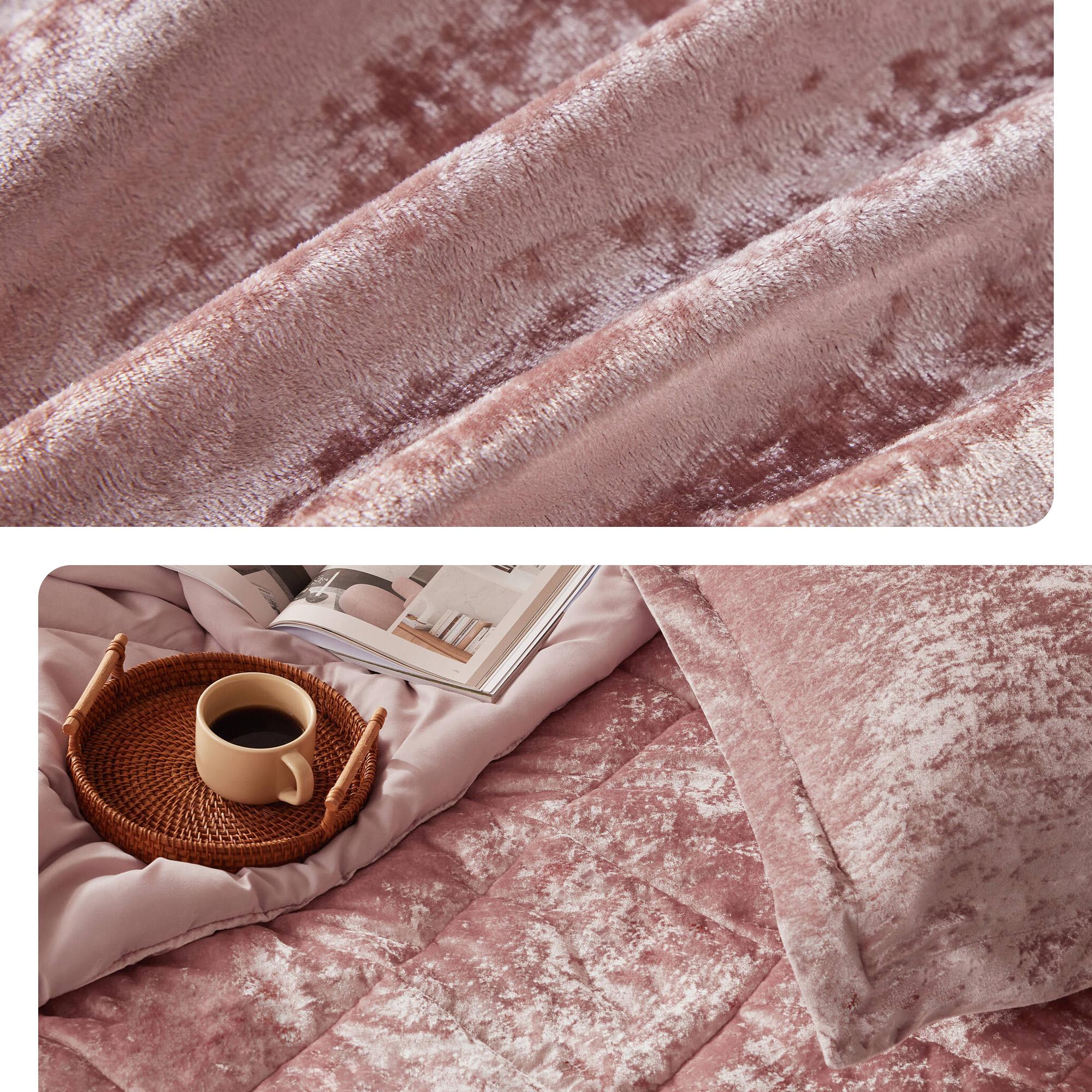 Elowen Velvet Comforter Set with Throw Pillow - Luxurious Crushed Velvet, Diamond Quilting, Hypoallergenic Polyester Filling, Machine Washable