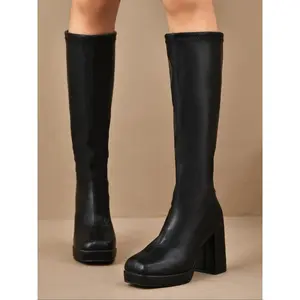 2026 new women's PU leather boots, sexy square toe design, comfortable thick heel high heels, elegant shoe gifts suitable for various occasions (gifts) (gifts)