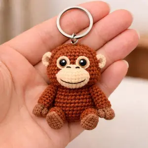 Punch Monkey Keychain, Crochet Monkey Keychain, Amigurumi Monkey Keyring, Cute Handmade Gift, Mini Crochet Plush
