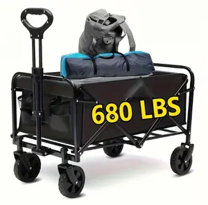 Heavy Duty Folding Cart, Large Capacity Camper Suitable for Yard Shopping/ Sports/ Outdoor/ Gardening Equipment Handling, Black Multifunctional Utility Cart