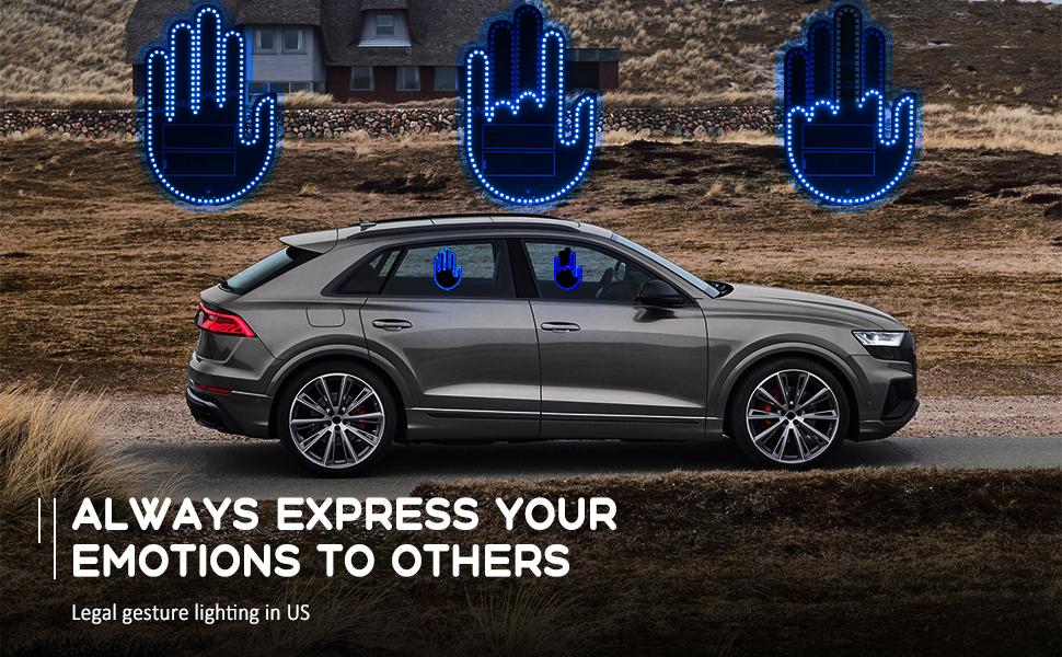 DIBMS Wireless control of LED Car Gesture Light with Remote Control, Recyclable & Rechargeable, Fun Rear Window Sign,Calming Road Rage, Ambient Lighting Kit,3 Modes Adjustable Finger Lights.