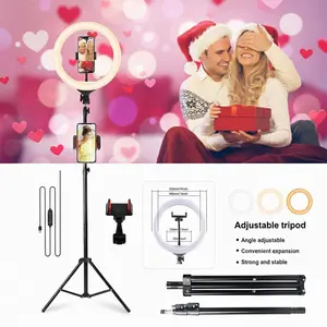 10" Ring Light, Dimmable 2600K-6500K, With 63" Extended Tripod Stand & Phone Holder - Perfect For TikTok/YouTube Selfie Recording/March Madness/Spring Break - Tripod Video Light / International Women's Day