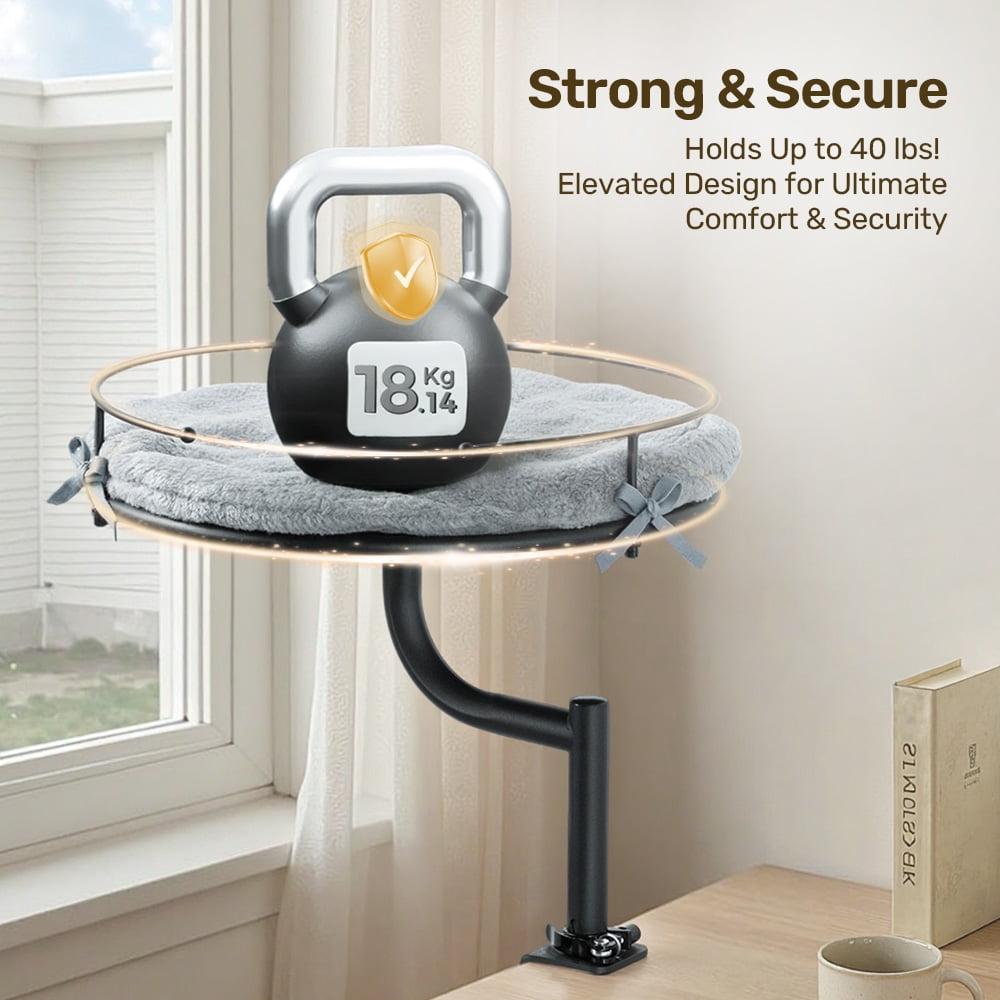 PawGiant Cat Desk Bed, Desk Mounted Perch Attachment, 360°Rotation & Height Adjustable Cat Bed for Desk Holds up to 40lbs, Machine-Washable Plush Cover, Cat Hammock with Washable Cushions, Machine-Washable Plush Cover, for Fun & Comfort Bedding