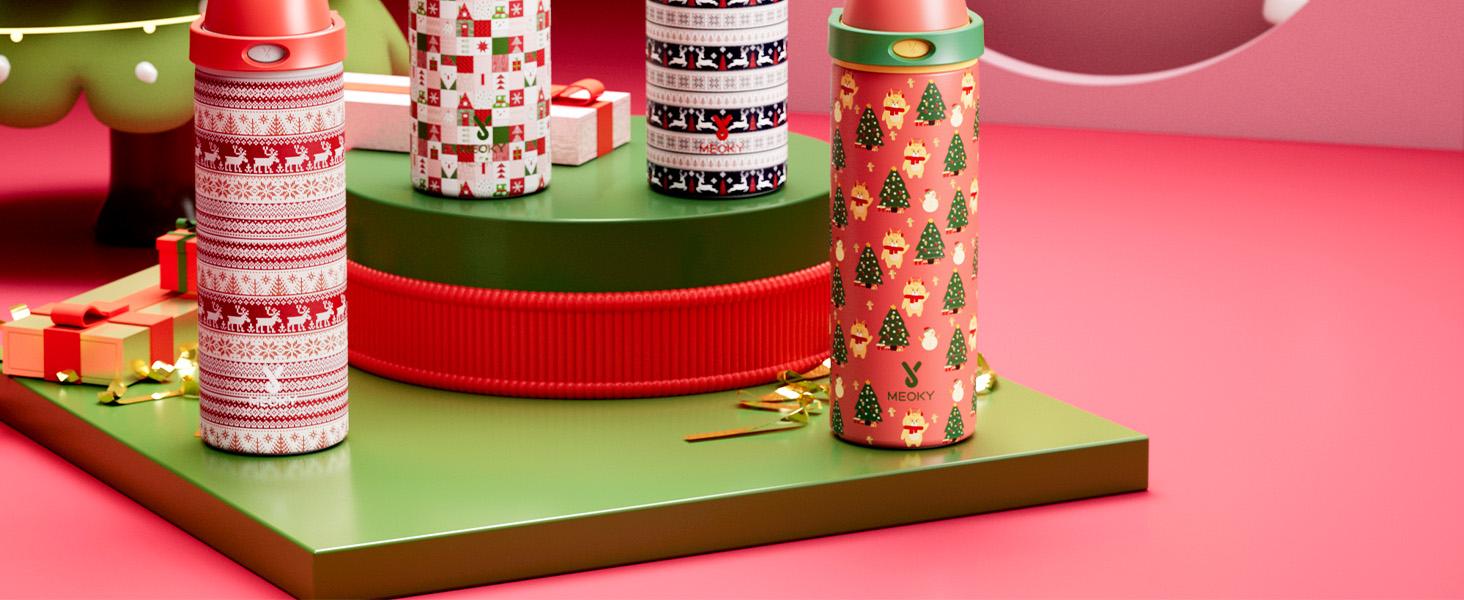 【Christmas Deals】Meoky-Dual Spout-24oz Water Bottle with Straw & 2-in-1 Lid ， Stainless Steel thermos cup，Leak Proof, Keeps Cold 24H, BPA-Free, Protective Silicone Base for Sports, Gym, Travel & School