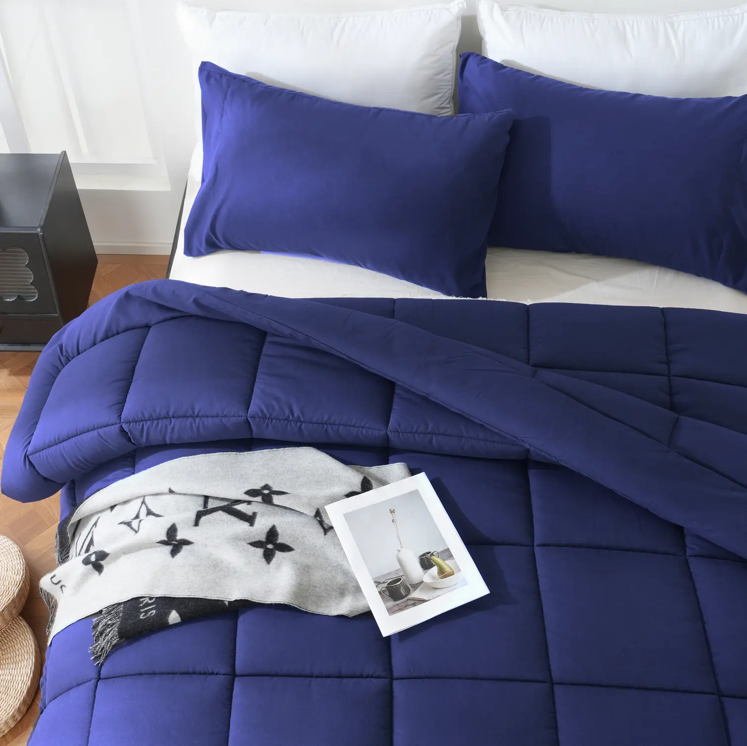 【Back to School】DOWNCOOL All Seasons 3pcs Light Weight Comforter set with Multi-colors, Quilted Duvet Set with corner tab, Hotel Bedding Comforter Set Machine Washable#tiktokshopmemorialday#DealsForYouDays