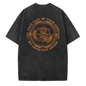 “Let Your Past Be Your Compass Anchor Inspirational Compass Print T-Shirt - Men's Casual Cotton Crewneck Graphic Tee”