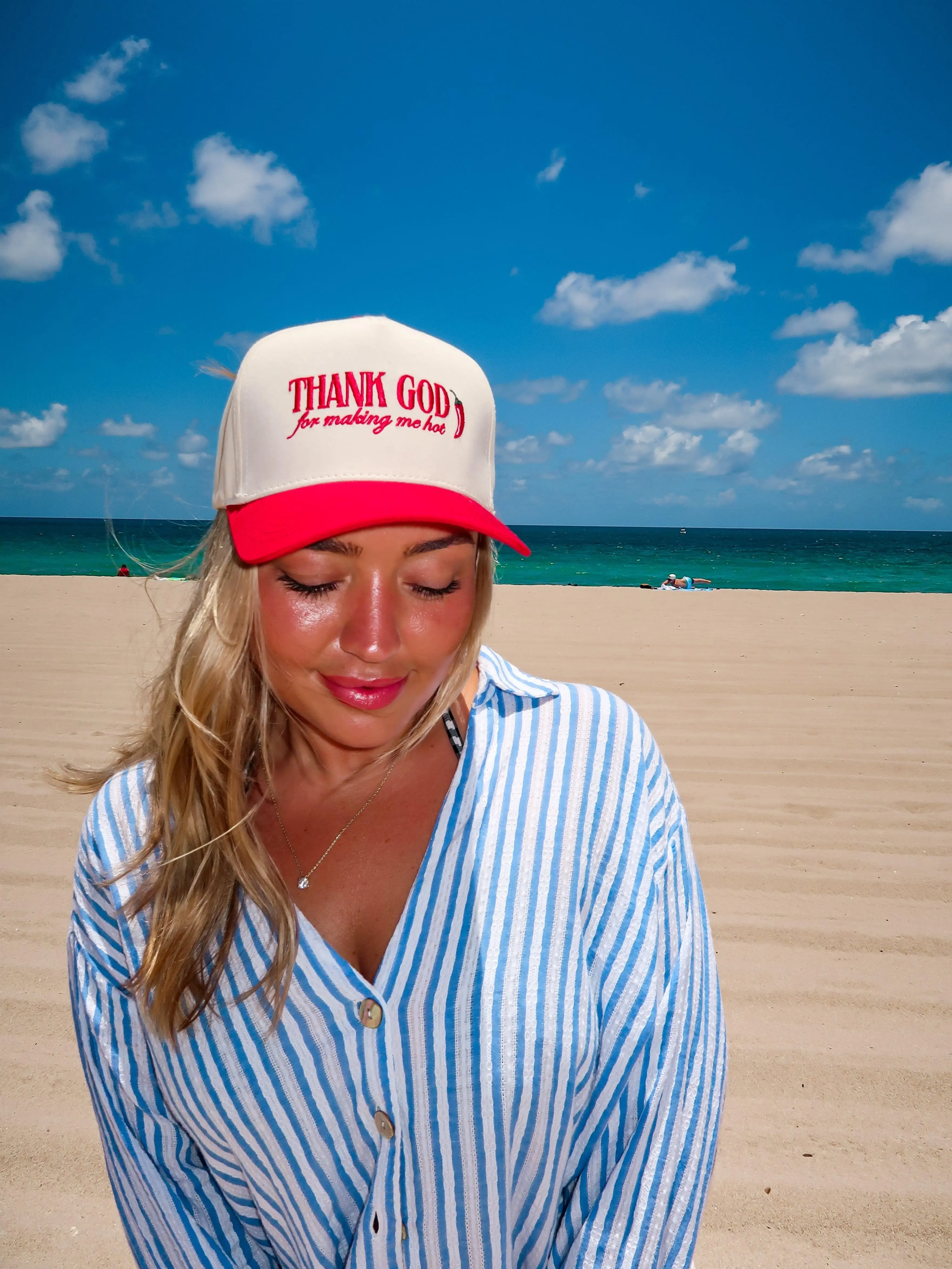 Thank God Hat / The Happiest Original Embroidered Vintage Trucker Hat Unisex Adjustable Snapback