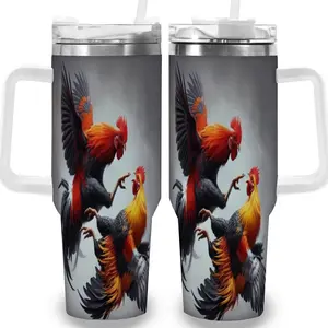1pc 40oz Dynamic Rooster Art Tumbler with Lid, Insulated Travel Mug, Gift for Women Men, Ideal for Halloween, Independence Day, Memorial Birthday Gift, Coffee Cup, weird stuff