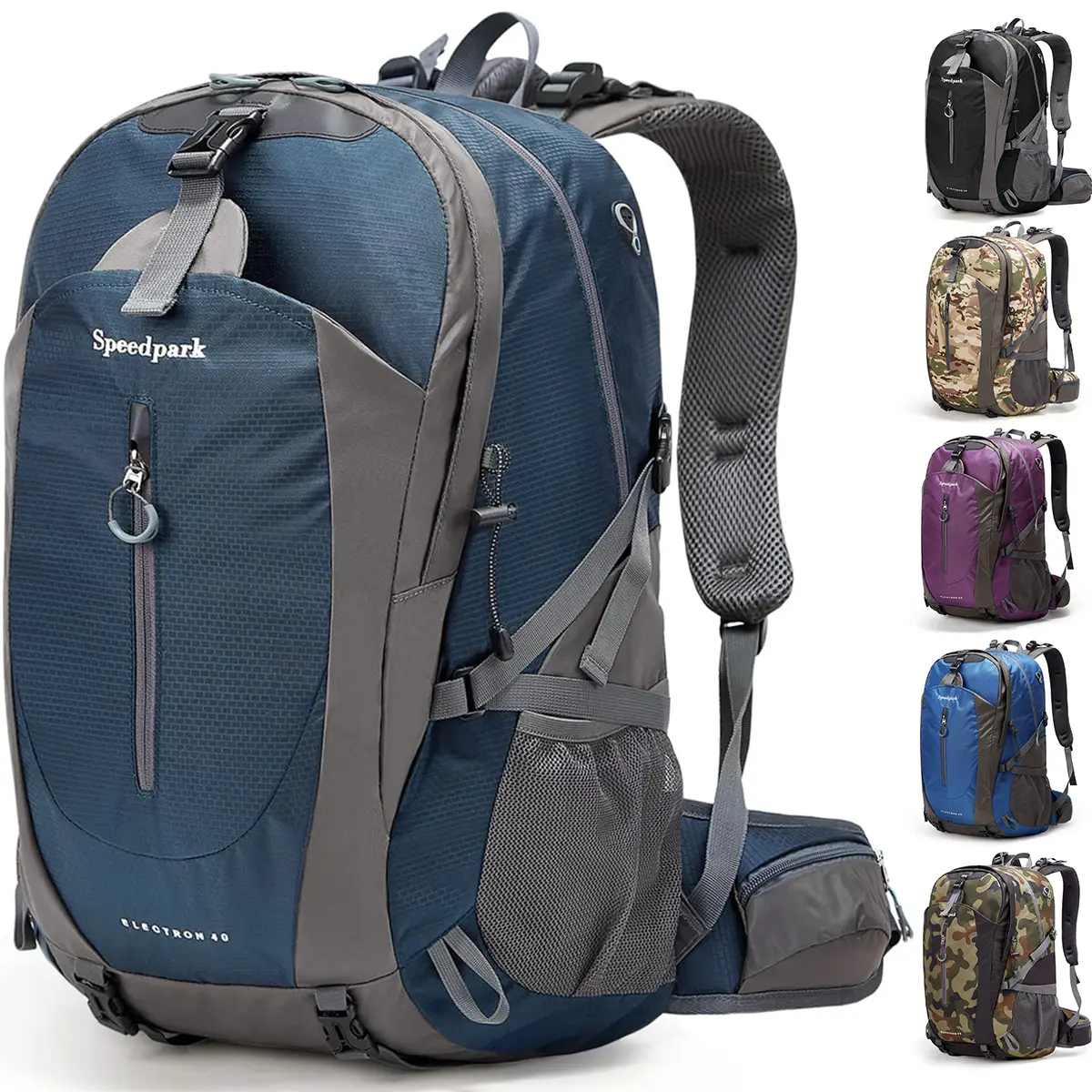 SPEEDPARK Unisex 40L Waterproof Polyester Hiking Backpack, Foldable Daypack with Comfortable Breathable Mesh Padding for Travel and Shopping, Foldable Design, Outdoor Sports, Casual, Zipper, Water Resistant, Ventilated Mesh, Multiple Pockets, Everyday Use
