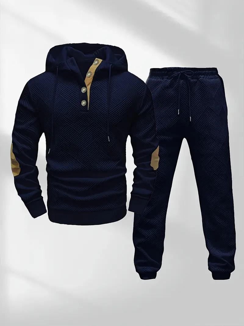 Sports Set | Street Style Trendy Sports and Leisure Clothing, Men's Adult Fashion Sports Clothing, Solid Color Leisure Clothing, Loose fit, Hooded Neck, Micro Elastic Fabric, Texture Pattern