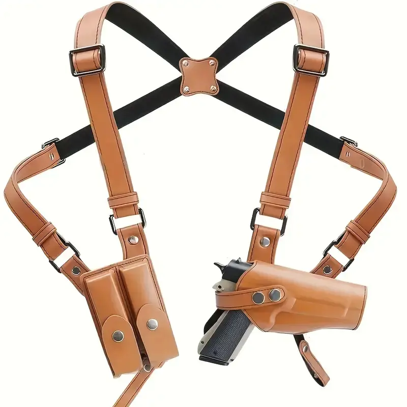Leather Shoulder Holster for 1911 Concealed Carry - Adjustable Strap, Vertical Design, 42CM, Secure & Discreet, Comfortable Fit