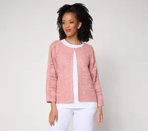 Susan Graver Metallic Crochet Lace Sweater Knit Shrug