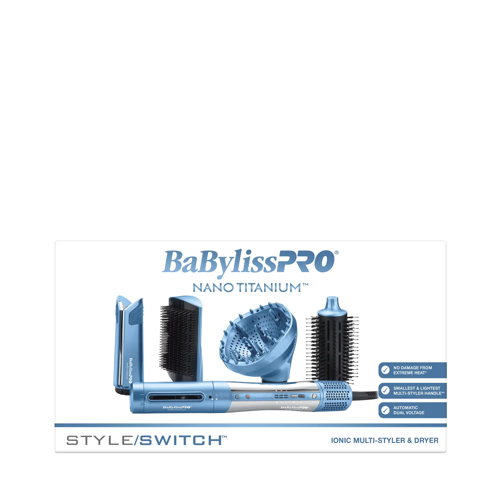 BaBylissPRO StyleSwitch Ionic Multi-Styler & Hair Dryer, Nano Titanium Styling System with 5 Attachments & LED Display for Frizz-Free Hair & Bouncy Curls, Beauty, Curly Locks, Ionizer, Lightweight, Blowout At Home, Smooth, Multi Functional Styler