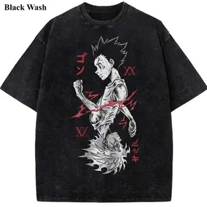 Killua X Gon Vintage Wash Tee, Hunter x Hunter T-shirt, Anime Graphic Tees, Unisex Shirt, Anime Gift For Fan, Gym Workout Shirt, Menswear Womenswear Crew Neck Oversize Fit Heavy Cotton