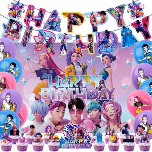 K‑pop Girl Group Backdrop Spiral Hanging Ornament Pull‑String Flag Balloon Birthday Party Banner Decoration Supplies