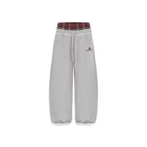 2025 American retro college style sports casual loose men's and women's double waist fake two-piece sweatpants