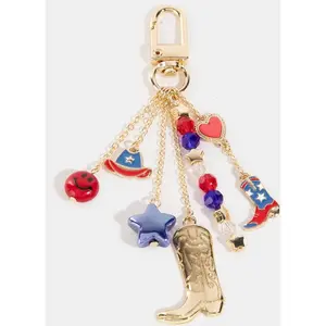 Western Boots Bag Charm Red White and Blue Patriotic Keychain