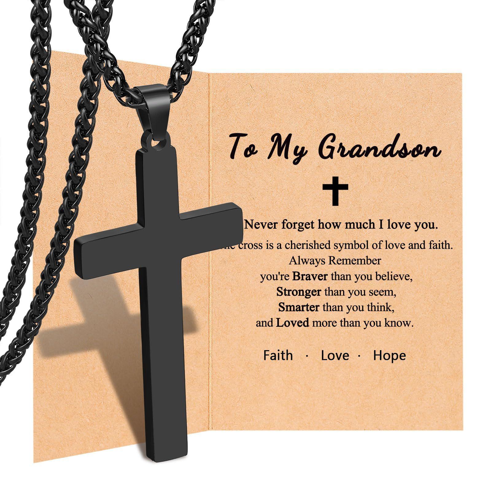 Cross Pendant Necklace for Men Teens Boys, Stainless Steel Bible Verse Flag Jewelry, Patriotic Faith Gift,Cross Necklace for Men Teen Boys Christian Easter & Graduation Gifts