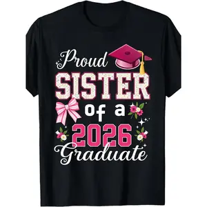 Women's 2026 Graduate Sister T-Shirt - Soft Lightweight Crewneck Tee with 2026 Number Design, Casual Graduation Party Outfit, Casual Attire for Sister Celebrations, Regular Fit H-Line Short Sleeve Top