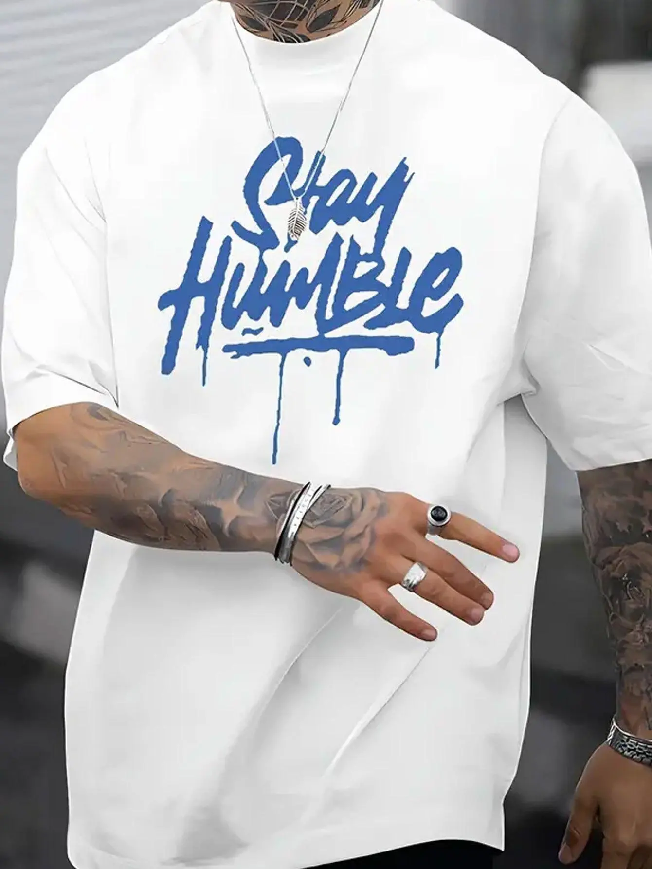 Blue Dripping Letter Graphic tees, Casual Short Sleeve Round Neck Summer Top, Machine Washable Relaxed Fit Tee for Men & Teens funk  volume  shirt Cotton Menswear apparel Soft T-Shirt
