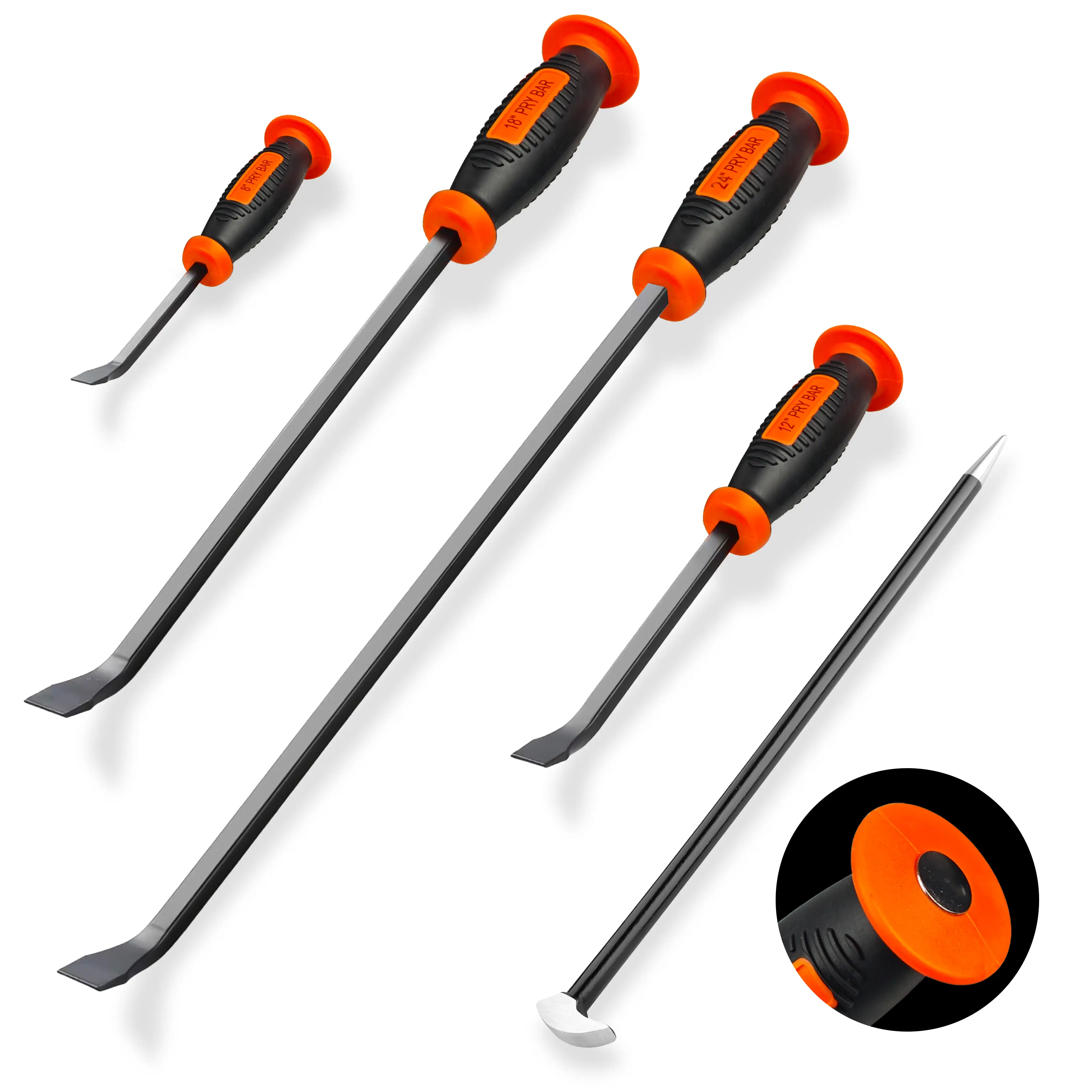 Heavy Duty 5-Piece Carbon Steel Pry Bar Tool Kit Set - Mechanic Hand Tools with Chisel, Angled Heads, Rolling Heads for Auto Repair, Demolition